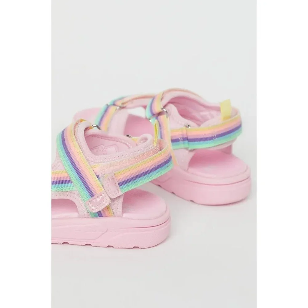 NWT H&M Girls Strappy Sandals in‎ Light pink/rainbow-colored Size US 10.5